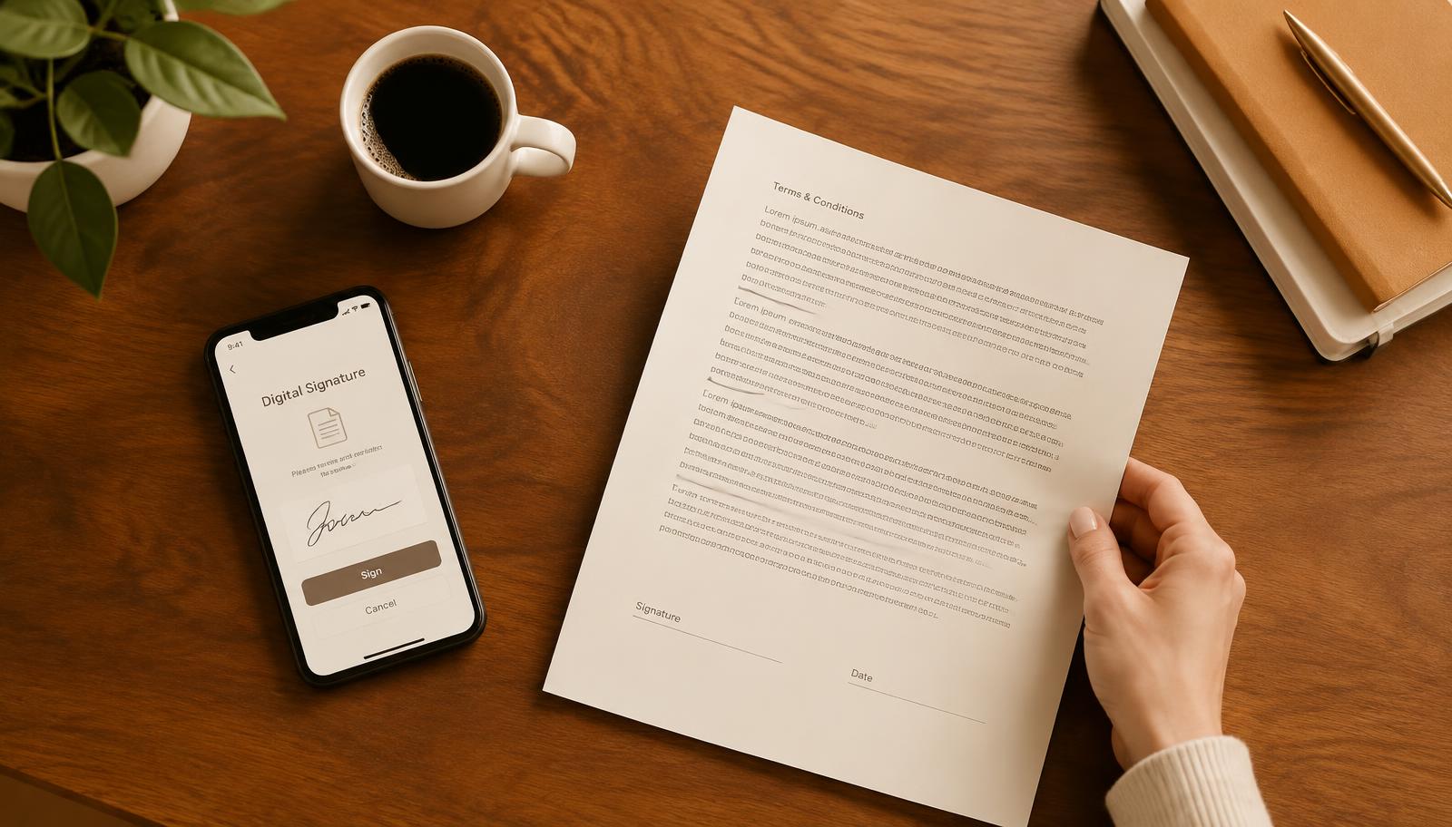 Signing a form digitally on a phone instead of paper